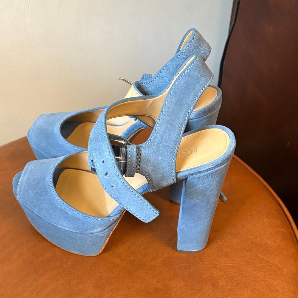 Michael Kors Light Blue Suede Platform Heels